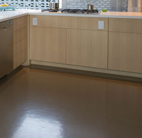 A vinyl floor in a kitchen area
